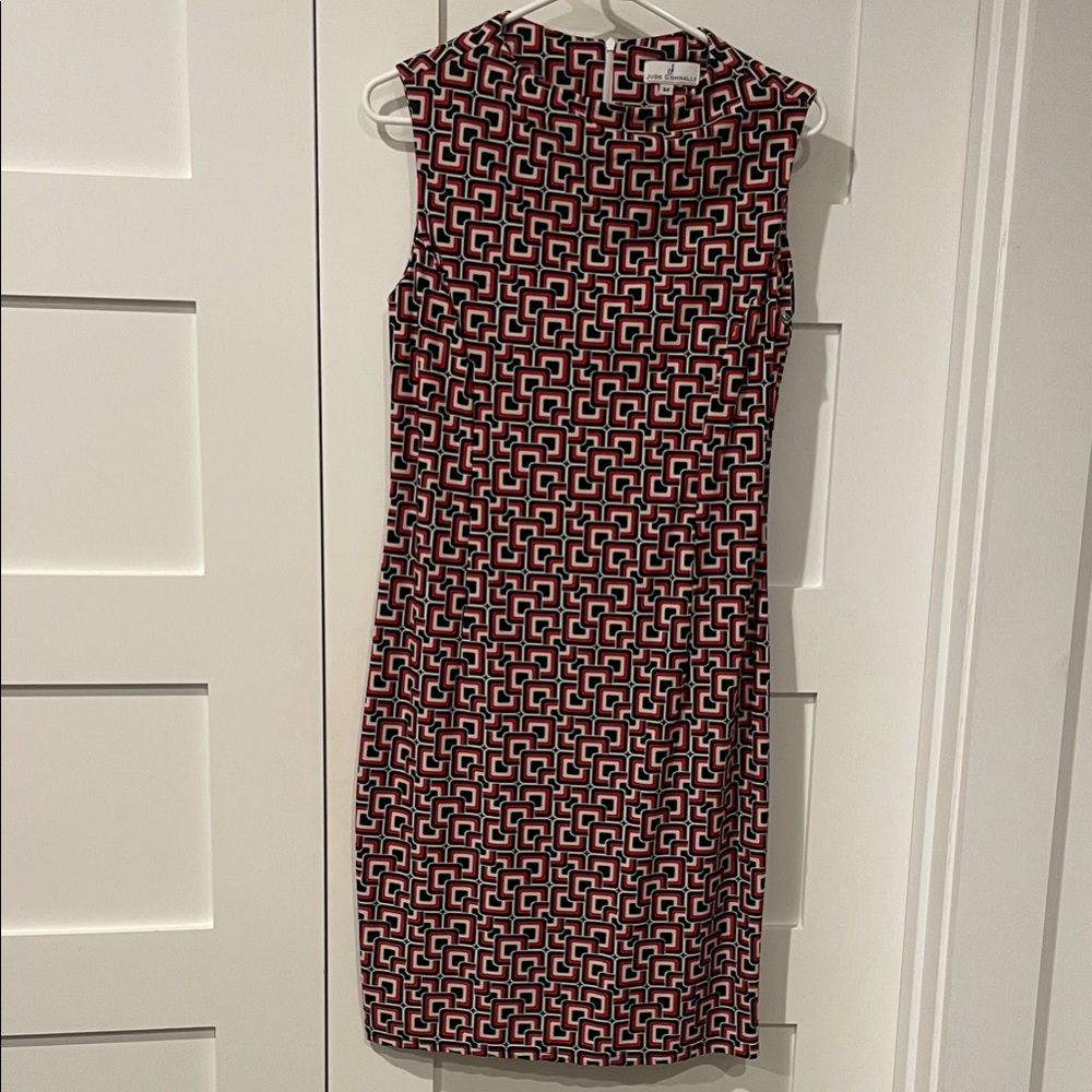 Jude Connally Black and Red Geometric Midi Dress